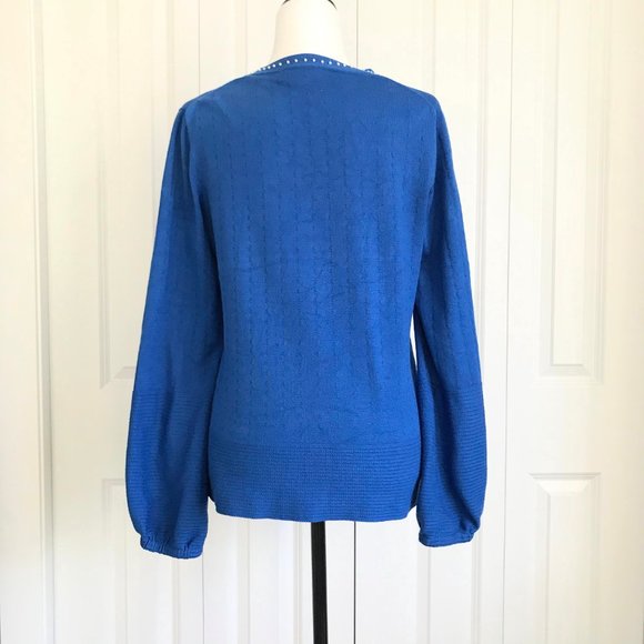 Karl Lagerfeld Royal Blue Sweater W/Beaded Neck - Picture 5 of 7